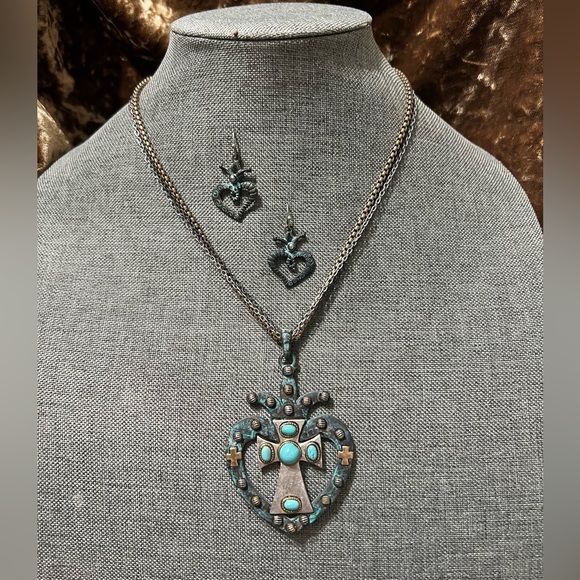 Rustic Distressed Goth/Rennaisance Necklace With Earrings Chain Measures 18/20” - Picture 1 of 10